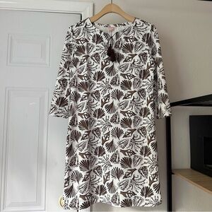PERSIFOR white brown paint shell ocean sea print long sleeve mini dress‎